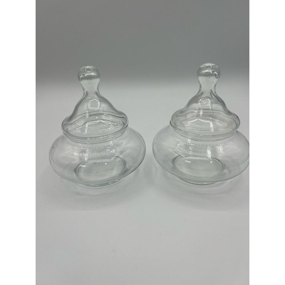2 VINTAGE Apothecary Decorator Glass Bowl With Lid Candy Vanity‎ Bathroom Buffet